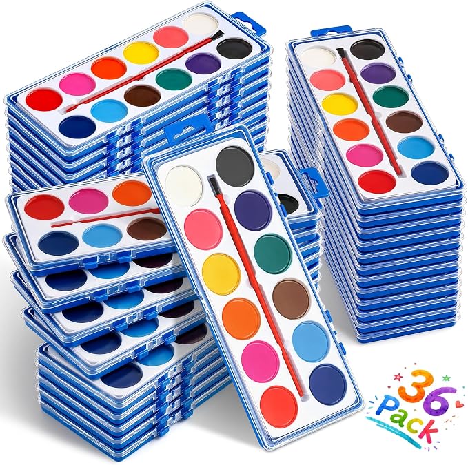 36 Pack Watercolor Paint Set, 12 Colors Water Paint Bulk for Kids