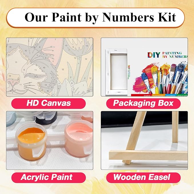 SparkGlow Cat and Flowers Adults Paint by Numbers Kit with Frame | 12×8 Inch Framed Number Painting | Premium Materials | Include Easel | Rich Colors | Gifts |Wall Decoration