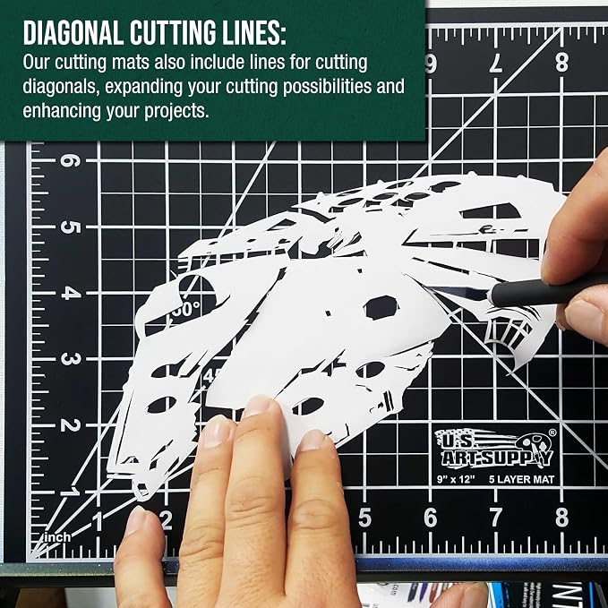 U.S. Art Supply 9"x12" Self-Healing Cutting Mat 5-Ply Green/Black | Double-Sided Green/Black Craft Mat, Non-Slip Cutting Mats for Crafts, Sewing, Quilting, Scrapbooking