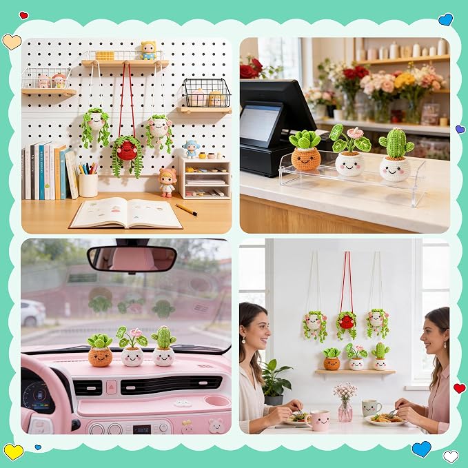 Joyclub Crochet Kit for Beginners 6 Fake Plants with Video for Adults | 6 Pcs fake hanging potted plants family with video guidance and supplies; decor-inspired projects for adult crochet learners