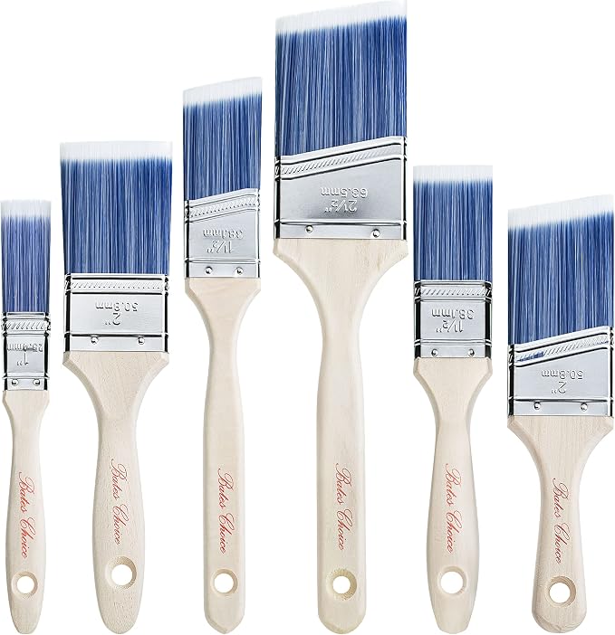 Bates- Paint Brushes, 6 Pack, Treated Wood Handle Brushes for Walls | for Stain Application and Interior Painting Projects