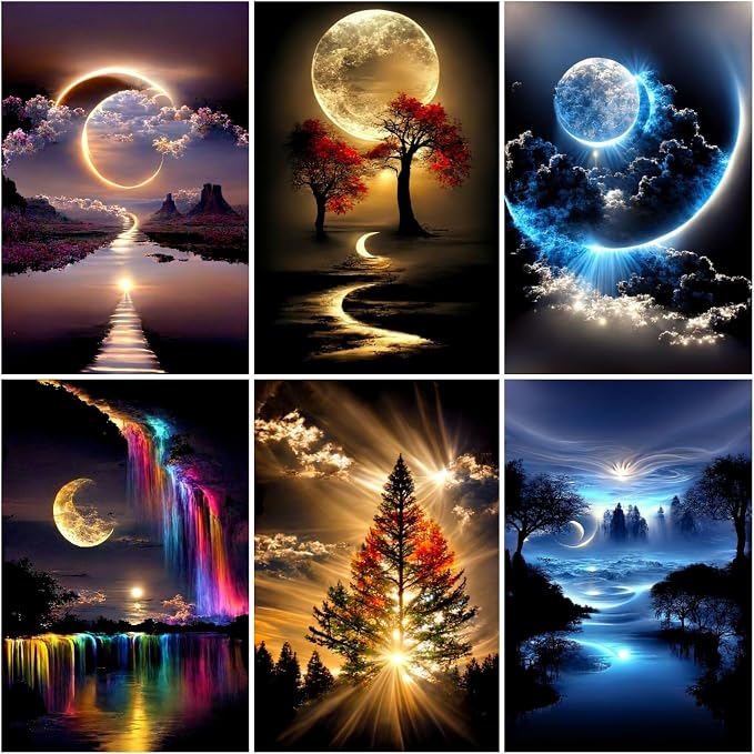 6 Pack Diamond Art Kits for Adults,Landscape 5D Diamond Painting Sets | DIY Full Drill Round Gem Painting for Adult Beginners Diamond Art,Home Wall Decor 9.8x13.8 Inch