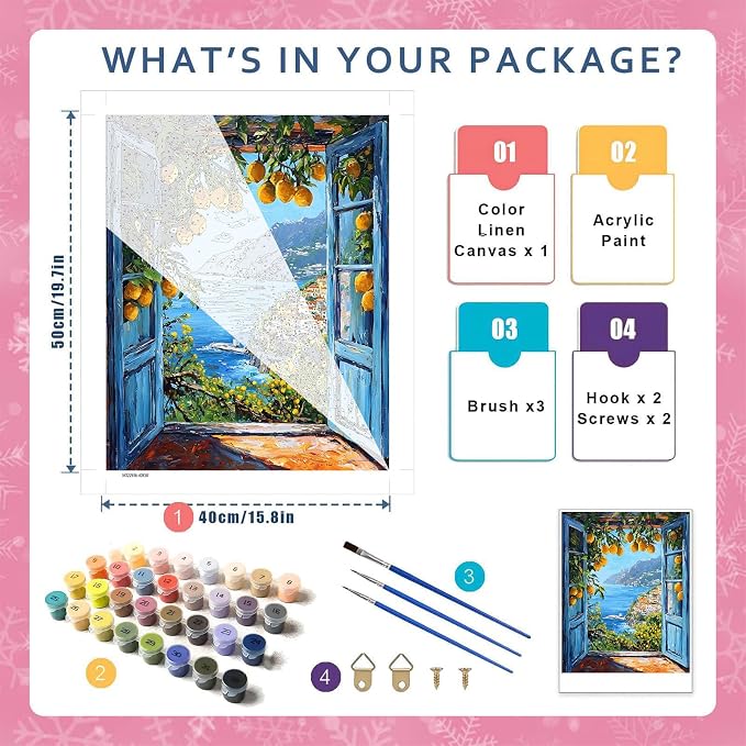 HITO Paint by Numbers Kit for Adults Seaside Scenery 16x20 Inch Frameless | Attic windowsill Adult Paint by Number Kits , Paint by Numbers for Adults Beginner for Gift Home Wall Decor