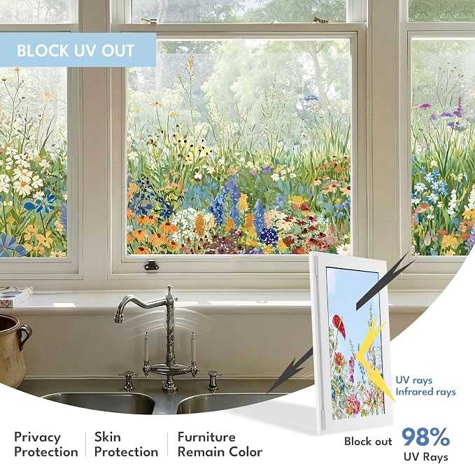 ADD.HERES Stained Glass Window Film, Window Film Decorative, 17.5 x 78.7 in