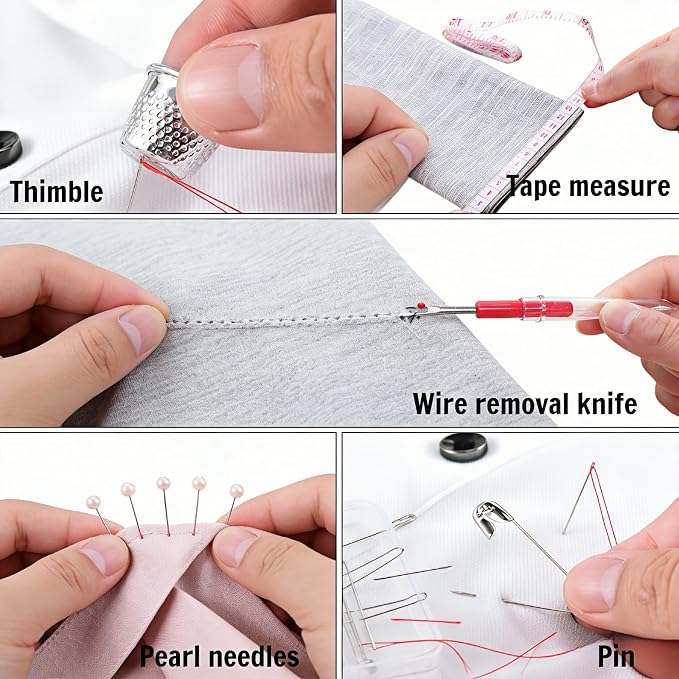 Portable Sewing Kit with 14 Threads & Scissors, Mini Travel Sewing Kit for Beginners & Adults, Emergency Sewing Set for Travelers, Gifts for Grandma Mom Friends, Compact Sewing Accessories (Black)