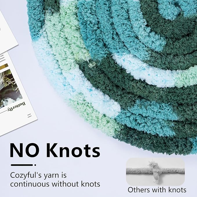 Cozyful Chunky Yarn for Hand Knitting - #10 Chunky Chenille Blanket Yarn, Jumbo Big Thick Chunky Yarns for Crocheting, Tie Dye Bulky Knit Yarns, 8 Skein (20 yds 8 oz Each Skein), Forest&Teal&Sky&Mint