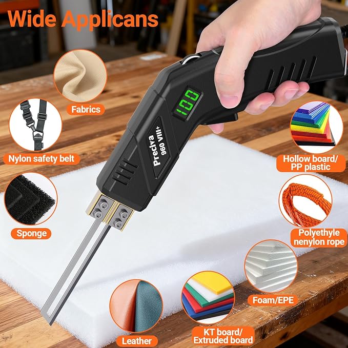 Preciva Hot Knife Foam Cutter with Digital Display, Electric Foam Cutting Tool Kit, Pure Copper Base, 20 Adjustable Temperatures with Overheat Protection, Ideal for PE Foam, XPS, Rope, Fabric, DIY