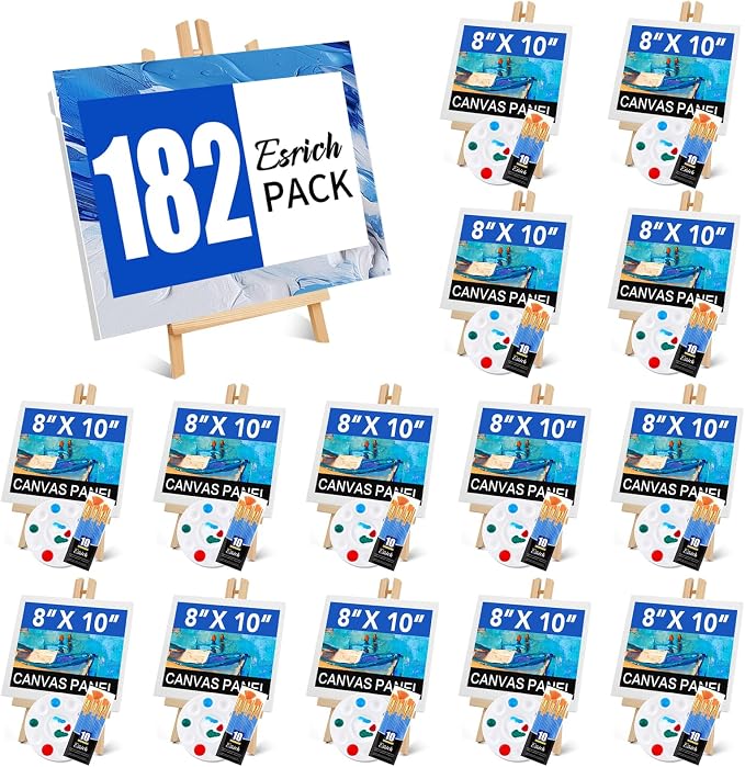 ESRICH 182PCS Acrylic Paint Set with 11.8 in Wooden Easels | 8 x 10 in Canvas Boards, Paint Brushes Canvas Panel Painting Kit for Acrylic Oil Watercolor Beginners