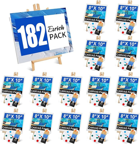 ESRICH 182PCS Acrylic Paint Set with 11.8 in Wooden Easels | 8 x 10 in Canvas Boards, Paint Brushes Canvas Panel Painting Kit for Acrylic Oil Watercolor Beginners