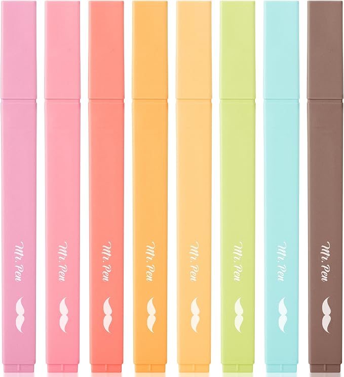 Mr. Pen- Aesthetic Highlighters No Bleed, 8 Pack, Assorted Colors | Chisel Tip, Cute Highlighters Assorted Colors for Journaling, Highlighting, Underlining, Fast Dry, Back to School Supplies