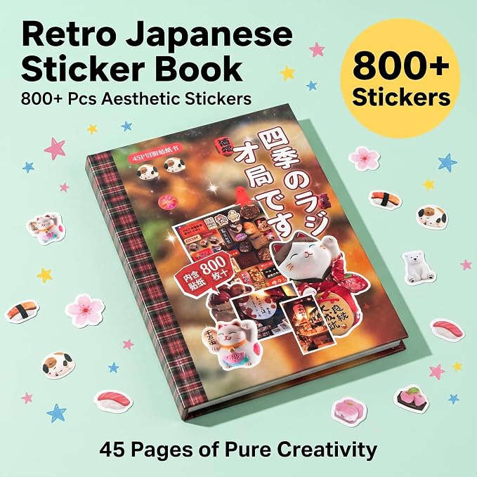 Tmtains 800Pcs Japanese Sticker Book for Scrapbook Romantic Series Comic Style Kawaii Korean Sticker for Journaling Vintage Aesthetic Japanese Stickers Book for Adults DIY Journal Gifts (Four Seasons)