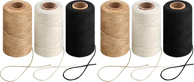 984 Ft Twine String, Natural Jute Twine, 2mm White Cotton Rope, 10ply Black Cotton for Crafts, Art, Gardening Plants, Gift Wrapping, Decoration, Packing String Bulk(3 Rolls) (Pack of 2)