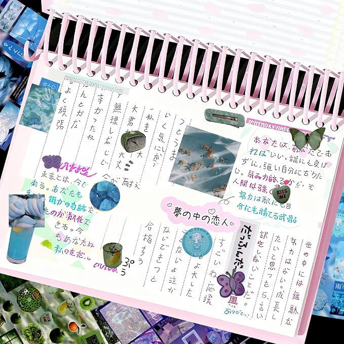 Tmtains 30 Sheets Japanese Sticker Book for Scrapbook 700+Pcs Heisei Retro Cute Korean Sticker for Journaling Blue Aesthetic Stickers Book for Adults DIY Craft Scrapbooking Junk Supplies (Your memory)