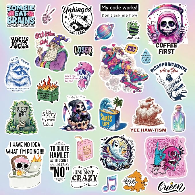 270+ PCS Holographic Funny Stickers for Adults, Waterproof Vinyl Sarcastic Meme Decals for Laptop, Water Bottle, Phone, Kindle, Journal, Scrapbook, Bumper, Skateboard, Luggage, No Repeats Accessories