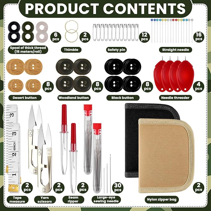 Suncalla 2 Pack Military Survival Sewing Kit Travel Emergency,Black Brown