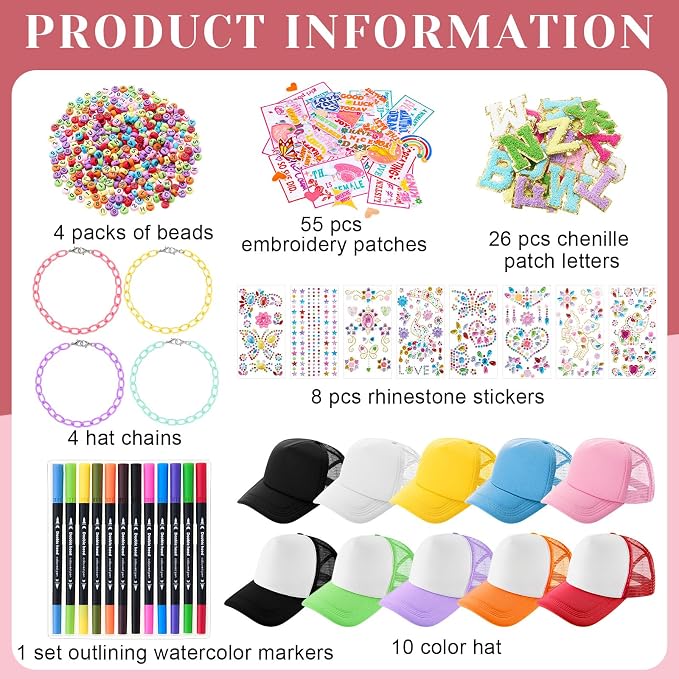 Skicuff 22 Pcs DIY Trucker Hat Decorating Kit,Whimsical Style