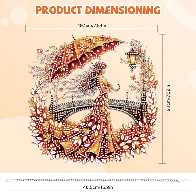 Bowetile Fall Diamond Art Hanging Kits for Adults, Autumn Diamond Art Suncatchers Lady, 5D Special Shape Maple Leaf Diamond Painting Pendant Window Ornament Gifts for Home Door Wall Decor