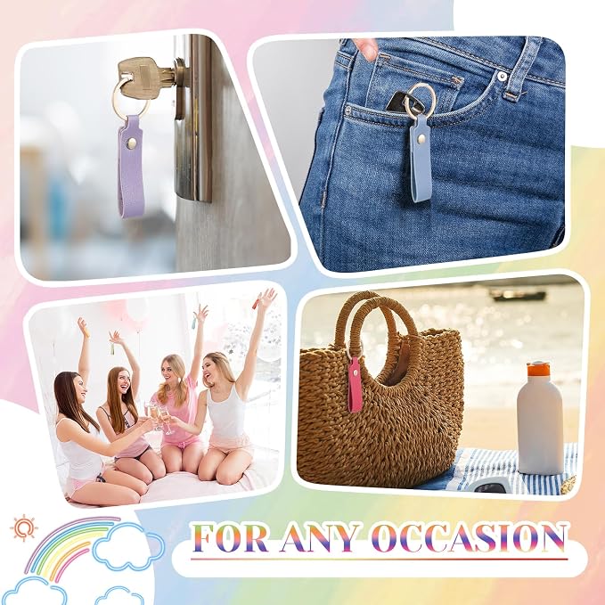 Wavyknot 100 Pcs Leather Keychain Blanks, 3.7 x 0.7 Inches, Rainbow