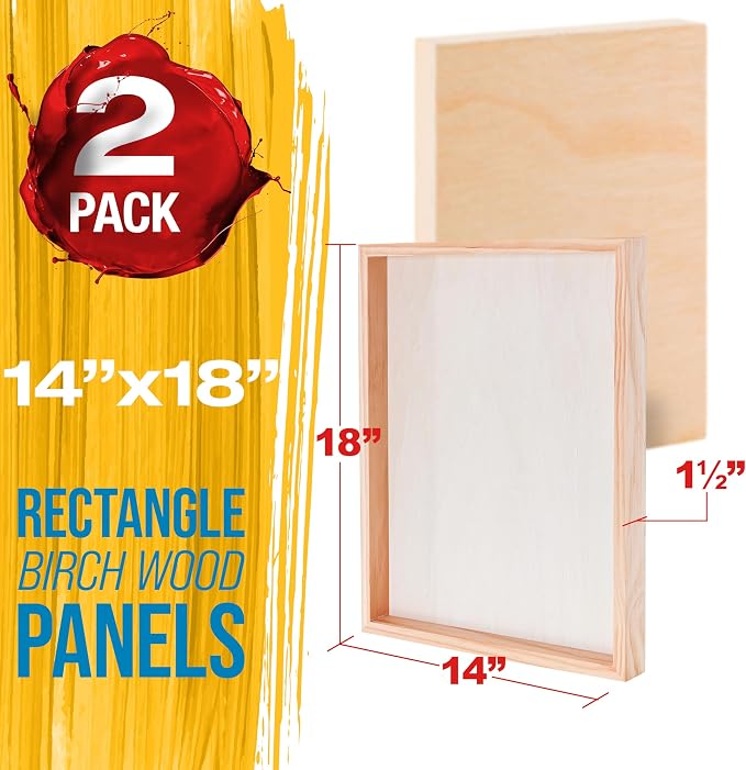 U.S. Art Supply 14" x 18" Unfinished Cradled Wood Panels for Painting