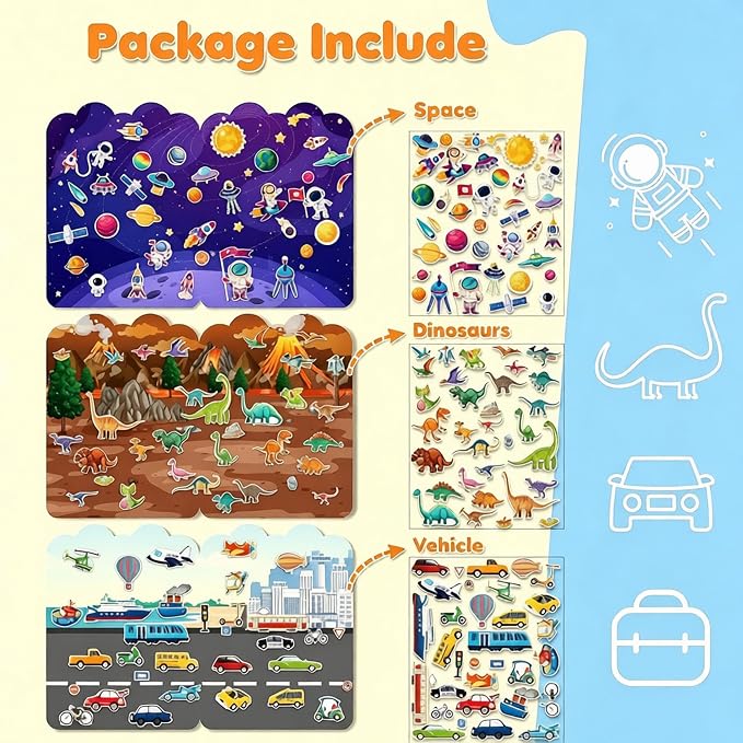 Reusable Sticker Books for Toddlers 2-4 Years - Travel Toys for Toddlers 1-3,Gifts for 2 Year Old Girls | Arts and Crafts Activities - Stocking Stuffers for Kids - Puffy Stickers Coloring Books