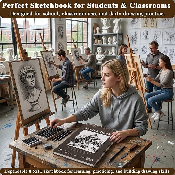 Fuxi Sketch Book 11" x 14", Large Drawing Pad Paper, 100 Sheets_68lb/100gsm | Top Spiral-Bound Sketchbook, Large Sketch Pads for Drawing, Sketching, Illustration, Art Class Students