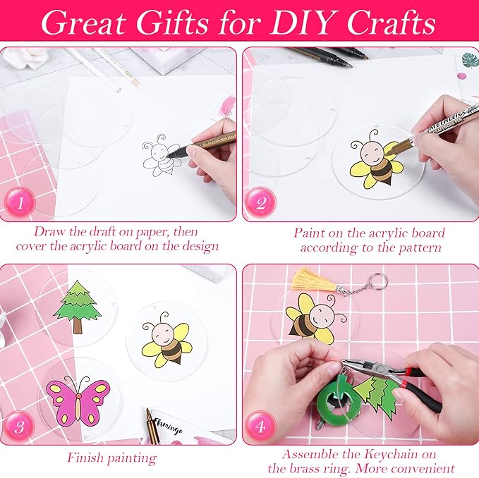 Audab 30Pcs Acrylic Ornament Blanks Bulk, Round Acrylic Blanks for Vinyl Clear Discs Keychain with Hole for Engraving DIY Projects, Art Crafts(3.5 Inch, 30 Pcs)