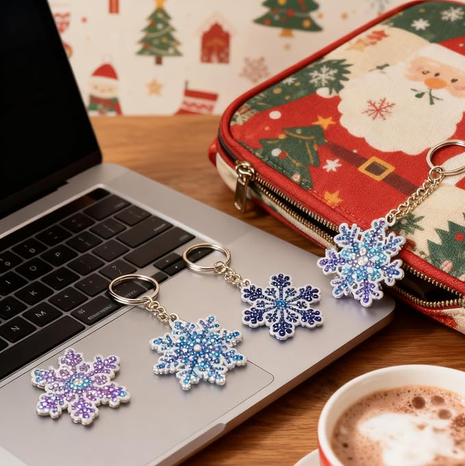 Tondiamo 20 Pcs Snowflake Diamond Painting Keychain Kits