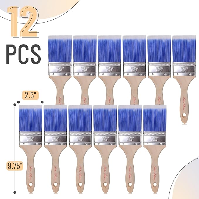 Bates- Paint Brushes, 2.5-Inch, 12 Pack, Treated Wood Handle, Paint Brushes for Walls, Stain Brush, Wall Paint Brushes, Furniture Paint Brush, Paint Brushes for Painting Walls, Painting Brush