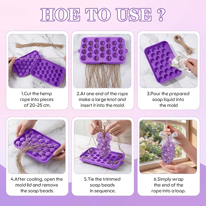 Honeydak Silicone Grape Soap DIY Making Kit 3D Reusable Soap Molds for DIY Crafts Gift for Adults Includes Twine and Ribbon Create Beautiful Grape‑Shaped Soaps