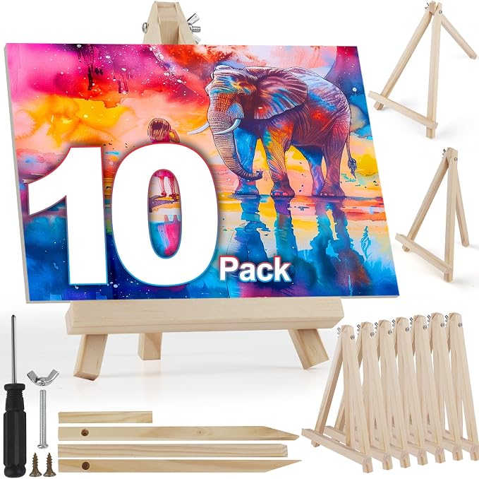 10 Pack 9 Inch Wooden Easel Stand, Portable A-Frame Tabletop Display Easel for Painting, Canvas, Signs,Photos, Art Easel for Students, Beginners（Need Assemble）