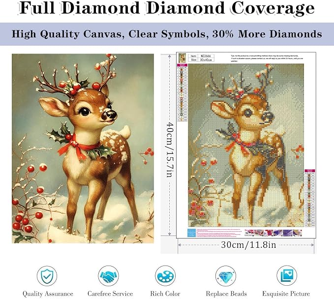 HHMATITS Christmas Deer Diamond Art Kits for Adults 12x16Inch