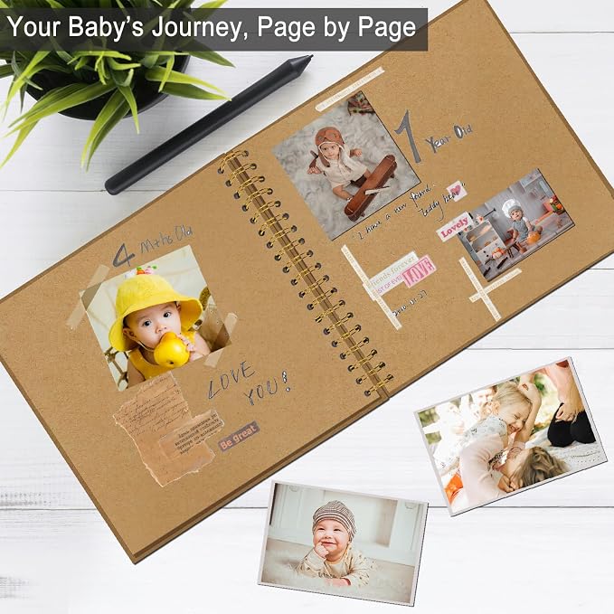 DIY Scrapbook Album 8x8 Inch, Hardcover Kraft Paper Scrap Book Photo Album, Blank Page Memory Scrap Book for DIY Crafts, Traveling, Wedding, Anniversary, Birthday, 40 Pages (20 Sheets), Khaki