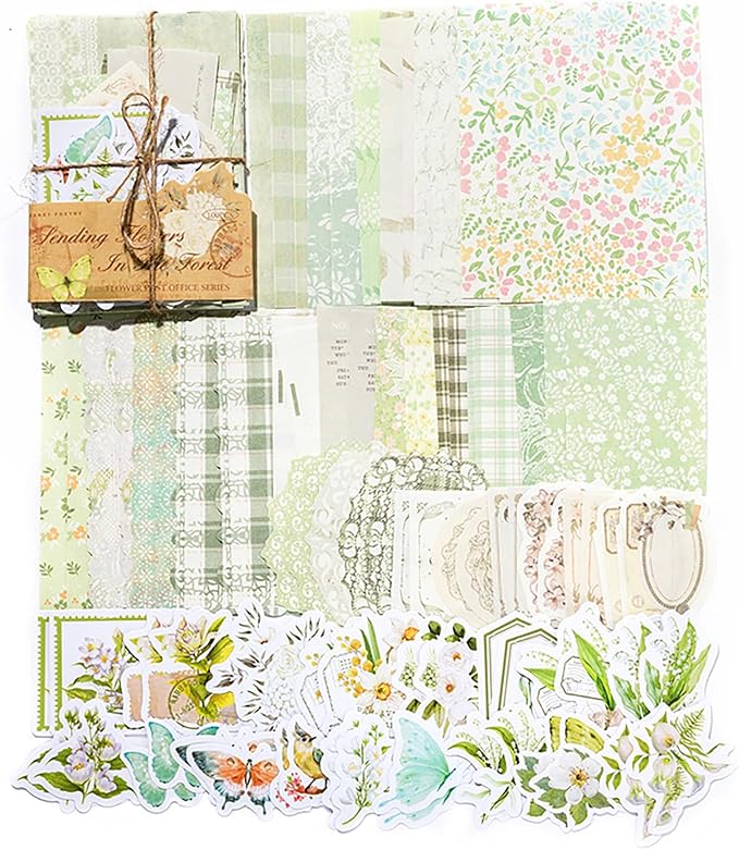 Doraking 100pcs Vintage Floral Scrapbook Paper Journaling Stickers Assorted Set, Material Paper Memo Junk Journal Supplies for Bullet Journaling Retro Crafts Planner Collage Card Album
