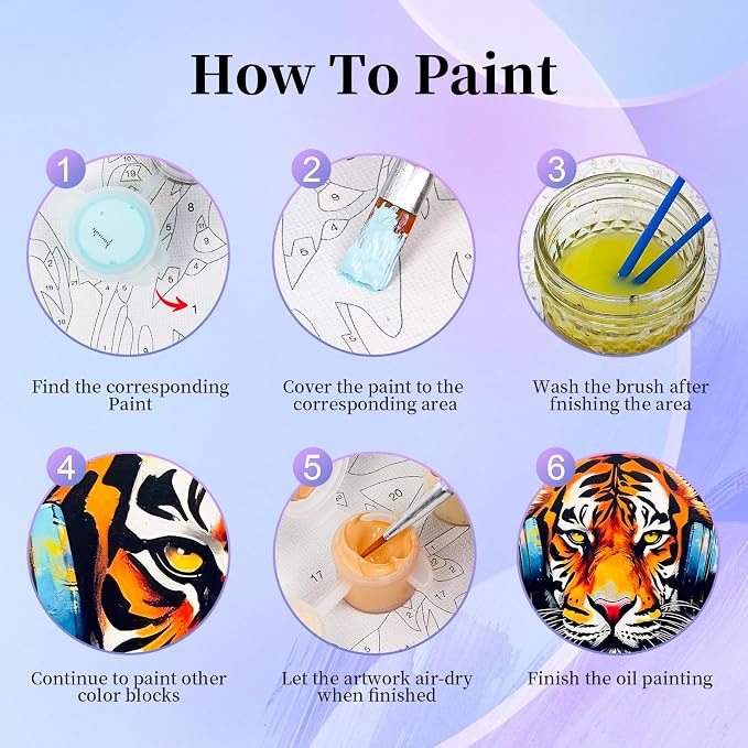 Okarina 6 Pack Paint by Numbers Kit for Adults & Beginners, Animals Designs | Paint by Number Kits on Canvas without Frame, 10x14 Inch, DIY Painting Kit for Home Wall Decor, Gifts for Women & Men