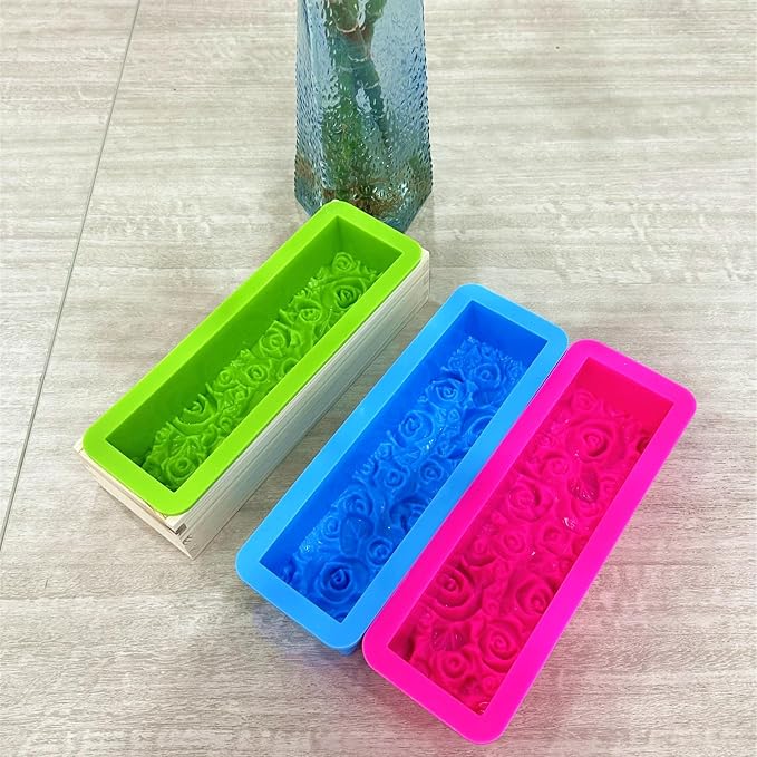 Rectangular Rose Soap Silicone Mold, Blue, 2 Pcs | Flexible,Flowers Craft Art,Candle Making,Homemade Soap Crafts