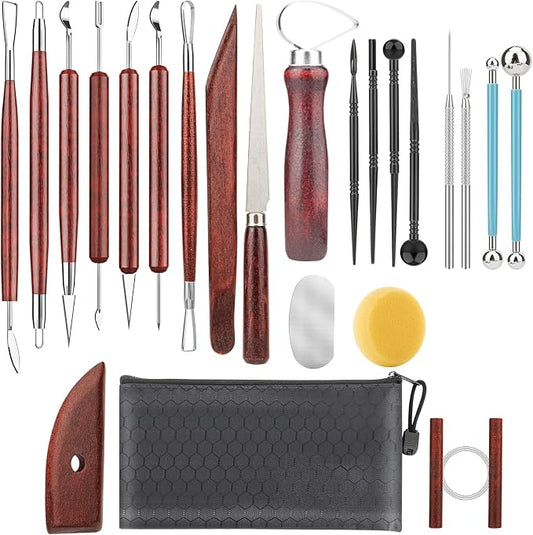 23PCS Clay Tools Sculpting, Ceramic & Pottery Modeling Tool, Ceramics Tools Set, Polymer Tools Kit, Air Dry Clay Tools for Carving, Molding, Pottery Wheel, Crafting Supplies, Pros, Beginners, Adults