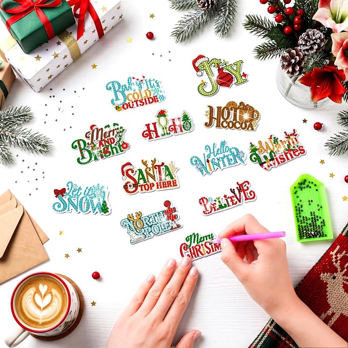 Zonon 12 Pcs Christmas Diamond Art Magnet Kits for Fridge | Xmas Diamond Painting Magnets for Refrigerator, Durable PVC, Includes Tools & Diamonds, for Lockers Cars DIY Home Decor