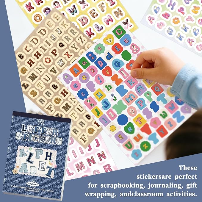 Letter Stickers Book, 40 Sheets for Scrapbooking and Journaling | 3000+ alphabet and number stickers across 40 sheets, mixed styles for scrapbooks, journals, planners and DIY crafts