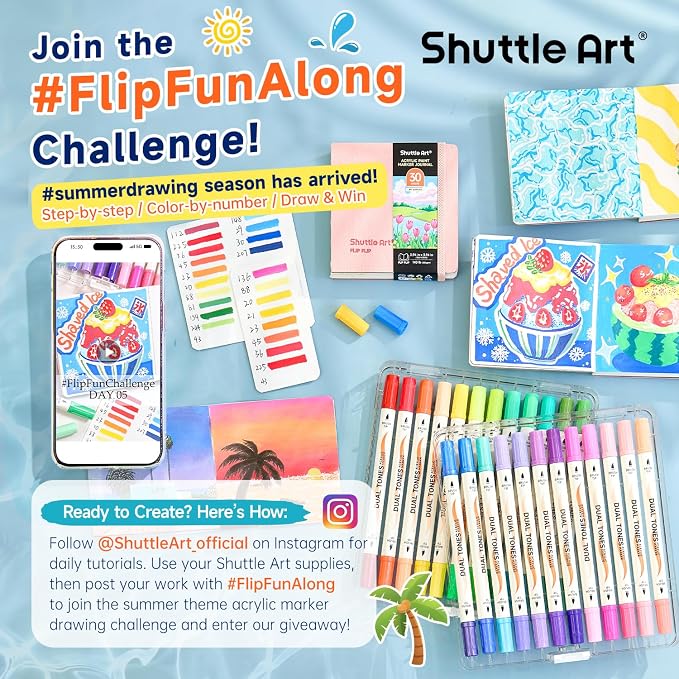 Shuttle Art 120 Colors Dual Tone Acrylic Paint Markers, 60 Pack Acrylic Paint Pens Set for Rock Painting, Ceramic, Wood, Canvas, Glass, Stone, Fabric, Card Making, DIY Football Crafts, FlipFunAlong