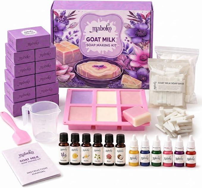 Goat Milk Soap Making Kit for Adults & Beginners – Complete DIY Set with 2lb Soap Base, 6 Scents, Molds & Gift Boxes – Easy, Fun & Creative Craft Gift