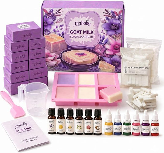 Goat Milk Soap Making Kit for Adults & Beginners – Complete DIY Set with 2lb Soap Base, 6 Scents, Molds & Gift Boxes – Easy, Fun & Creative Craft Gift