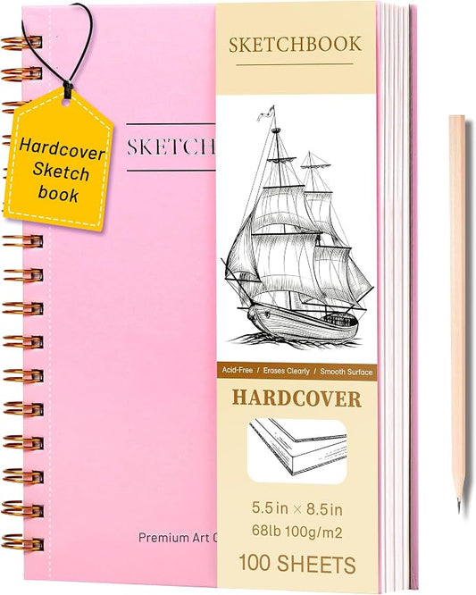 Yoment 5.5" x 8.5" Sketch Book Small Sketchbook for Drawing 100 Sheets Hardcover Spiral Sketch Pad for Kids(68lb/100gsm) Art Sketchbook Drawing Blank Paper Book for Beginner Artist with Pencil Pink | Pink,68 lb/100gsm Hardcover Sketch Pad for Kids,Art ...