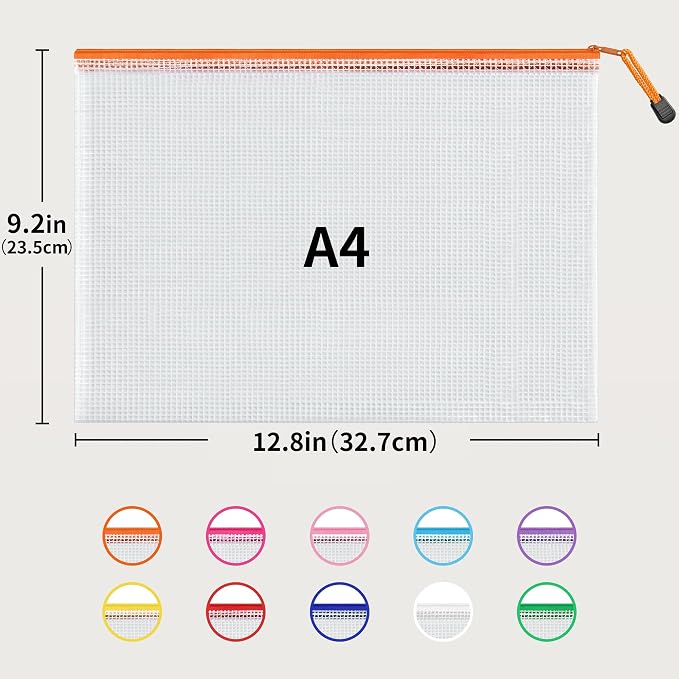 JARLINK A4 Mesh Zipper Pouch Bags, 24 Pcs Waterproof Zipper Pouch Bags