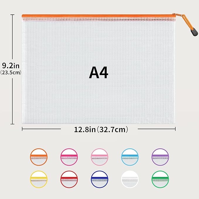 JARLINK A4 Mesh Zipper Pouch Bags, 72 Pcs Waterproof Zipper Pouch Bags