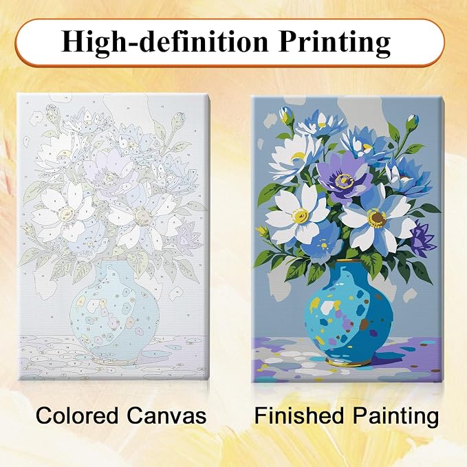 SparkGlow Flowers Paint by Numbers Kit for Adults with Frame, 8×12 Inch | Include Easel, Premium Materials, Number Painting for Gift, Home Decoration, Relaxing and Joyful Activity