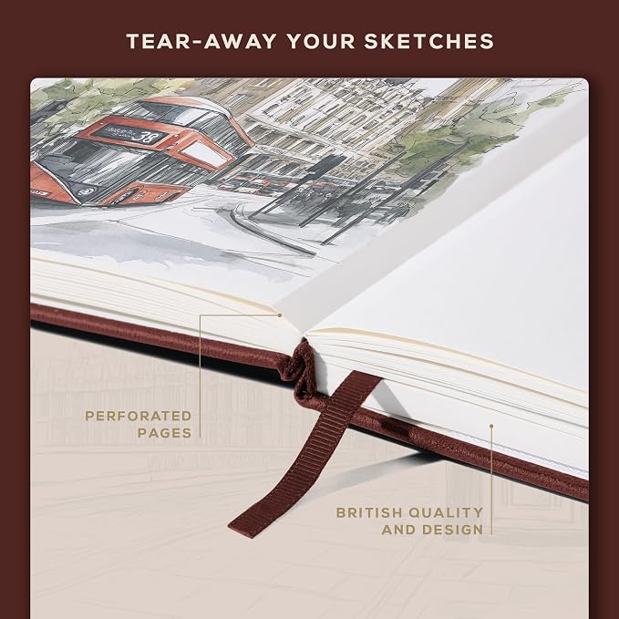 Beechmore Books A3 11.7x16.5 Mixed Media Sketchbook 160 GSM/98lb, Gift Box | Hardcover Drawing Pad with Lay-Flat Binding, Extra Large Perforated Ivory Paper for Studio Drawing & Watercolor Work