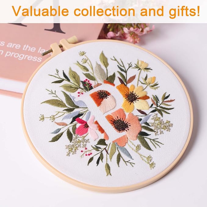 Harimau Letter Pattern P Embroidery Kit for Adult Beginners, Complete Starter Pack with 1 Hoop, Needles, Instruction Guide & Embroidery Stitch Video Tutorials
