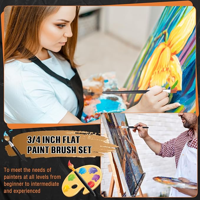 Zonon 10 Pcs 3/4 Inch Flat Paint Brushes Acrylic Painting Craft,Brown | Small Watercolor Detail Brushes for Canvas, Face Painting Craft Supplies, Works with Acrylic Oil, Bulk for Adult Artists