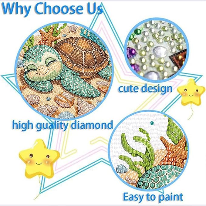 ajepon Turtles Diamond Art Kits for Kids with Frame, Animal Diamond Art for Kids Ages 8-12, Turtle Diamond Painting Kits for Kid with Beautiful Package for Gift Home Wall Decor (7x7inch)