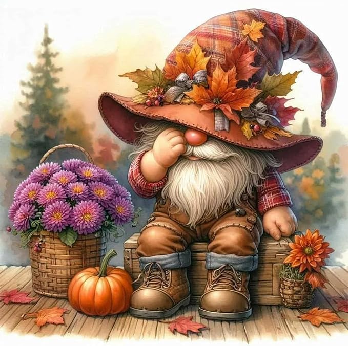 mrpwnle Fall Diamond Art Kits for Adults, Gnome Diamond Painting Kits | Fall Gnomes Diamond Art Painting Kits for Adults Beginners, 5D Round Full Drill Crafts Kit for Home Wall Decor 13.8x13.8 inch